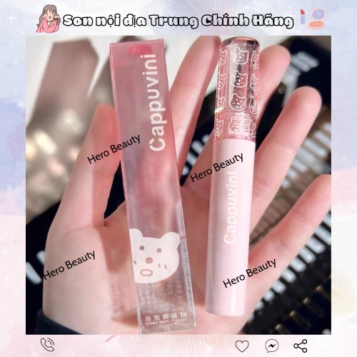 Son kem bóng CAPPUVINI gấu hồng Bubbly Bear Lip Glaze Chính Hãng