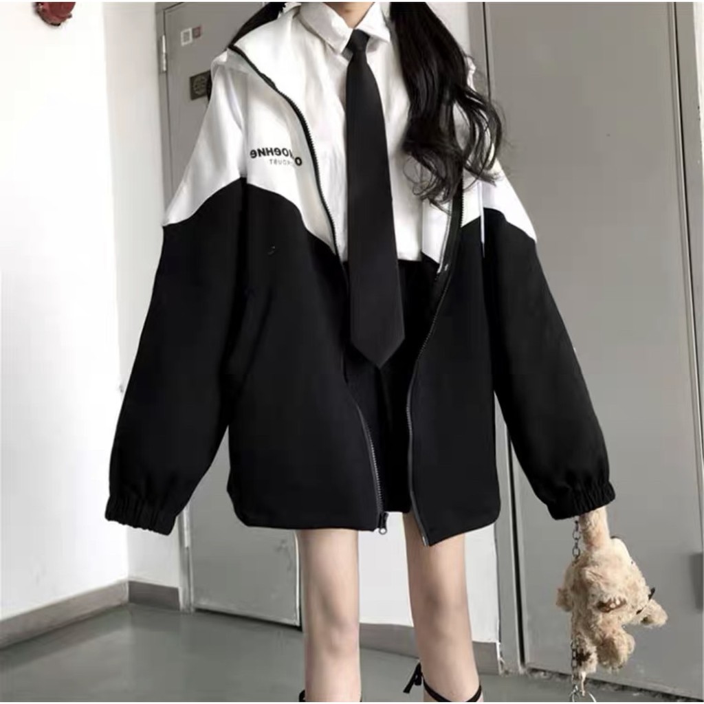 [ CHẤT VẢI Y HÌNH ] ÁO KHOÁT VẢI DÙ TRẮNG ĐEN - STYLE NỮ SINH (MÃ 12) | BigBuy360 - bigbuy360.vn