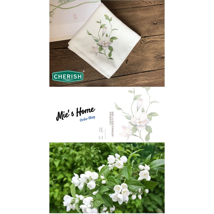 Bộ nguyên liệu Khăn tay thêu thủ công KIT tự làm khăn mùi xoa 30cm Khăn thêu Cherish Hoa Cỏ DIY - MIE Handmade Shop