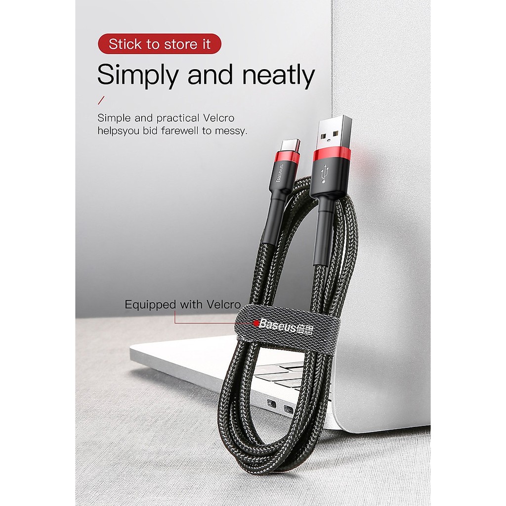 Cáp sạc nhanh và truyền dữ liệu Baseus Cafule Type-C dài 2m (3A, QC 3.0) - Hãng phân phối chính thức