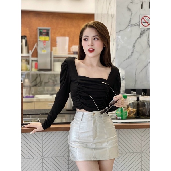 Áo rúm thân cổ vuông dáng ngắn, Áo kiểu cổ vuông sexxy AT6818 - NhiNhi Shop