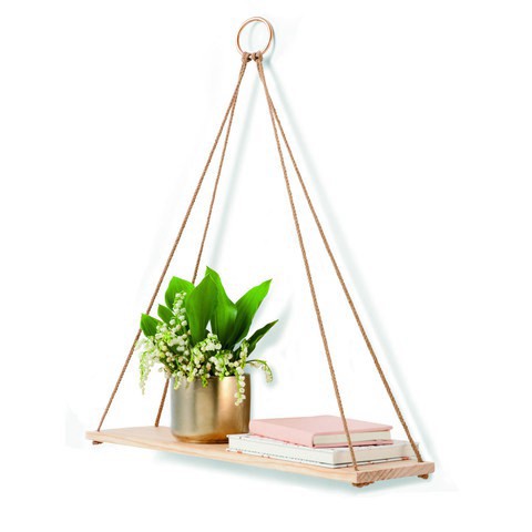 [SALE HOT] Kệ Trang Trí Treo Tường 1 Tầng  Bằng Dây Macrame Kết Hợp Với Vòng Inox Độc Đáo Gỗ Thông Tự nhiên