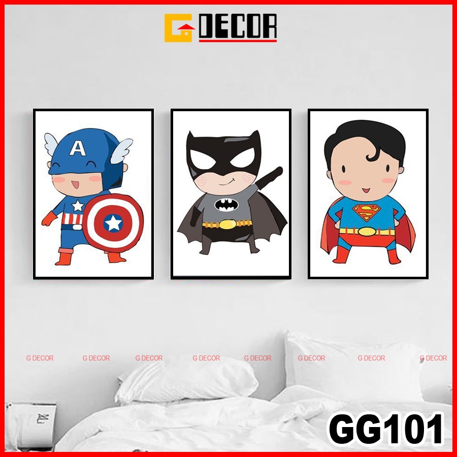 Tranh treo tường canvas khung gỗ 3 bức phong cách hiện đại Bắc Âu tranh anime trang trí phòng bé phòng khách decor 101