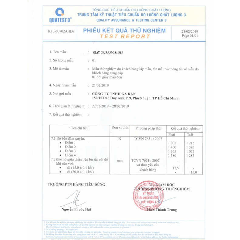 Giày bảo hộ đi công trường giá rẻ Garan Safety Gs1