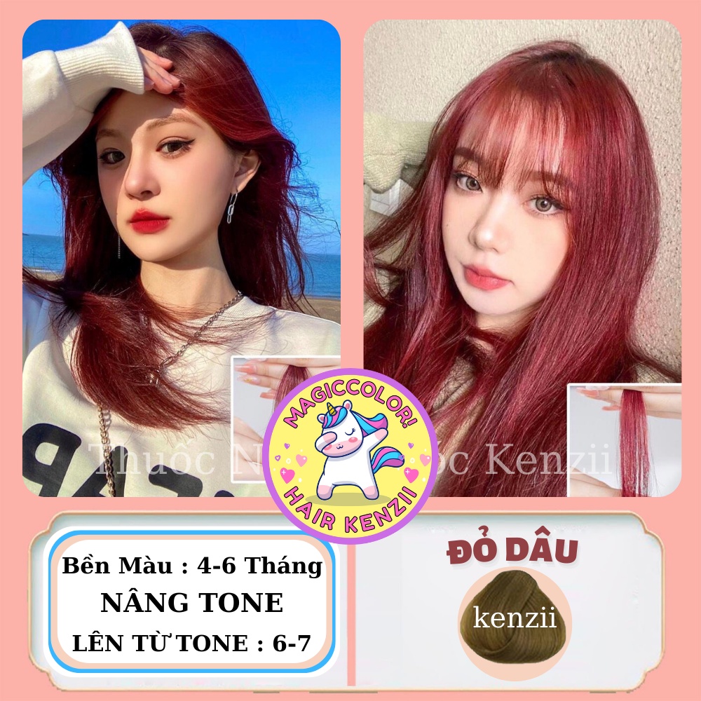 Thuốc nhuộm tóc Đỏ Dâu tặng trợ nhuộm KENZII lên từ Tone 6 - 7 | Thuốc nhuộm tóc màu Đỏ Dâu