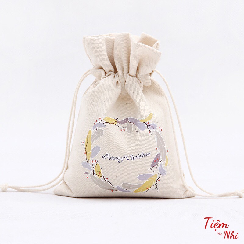 Túi vải dây rút mini cotton đựng đồ dùng cá nhân trang điểm in hình noel món quà giáng sinh 16X23CM Tiệm Của Nhi TVDR01