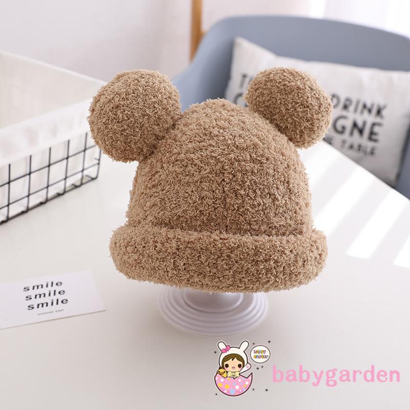Mũ trùm đầu len lông cừu màu trơn đính hai quả bóng lông xinh xắn thời trang dành cho trẻ em