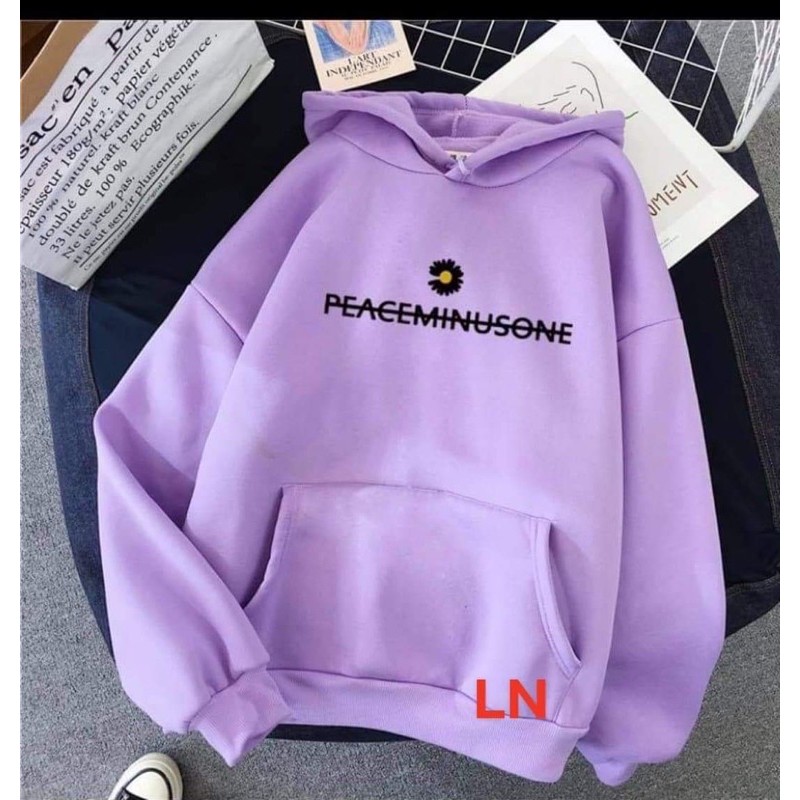 Áo hoodie hoa cúc peace chữ nhỏ gạch ngang ngực LN11 , áo thun nam nữ, áo thun, sét bộ mặc ở nhà, áo nỉ ấm - LEEDA MODY