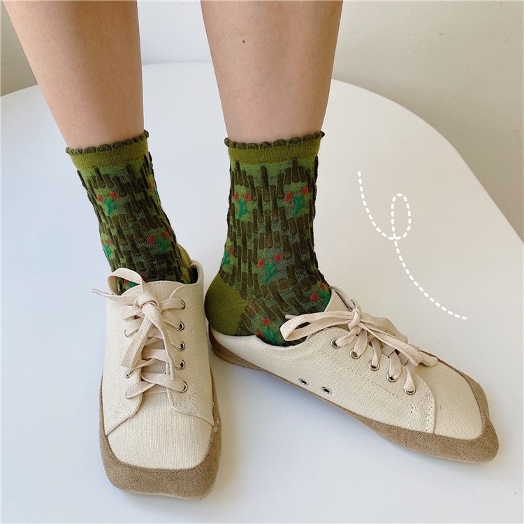 Tất cổ cao Nữ Retro Họa tiết 3D Cotton Vớ Nam nữ Unisex Cao cổ Ulzzang Cá tính