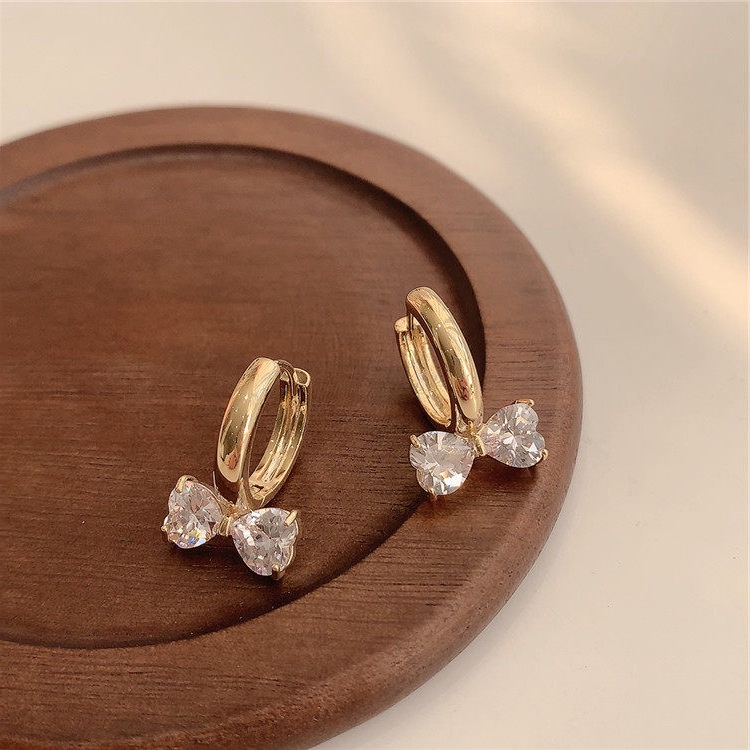 Khuyên Tai Kim Loại Hình Nơ Trái Tim Đính Đá Zircon Cao Cấp 2022 Cho Nữ