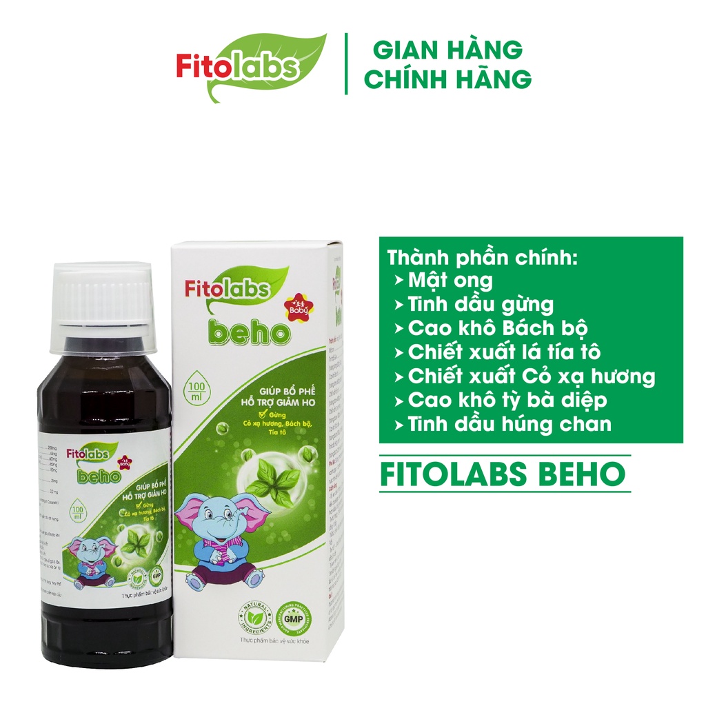 Siro Ho Thảo Dược Fitolabs Beho Cho Bé Giúp Giảm Ho, Long Đờm, Bổ Phế Hết Đau Rát Họng Lọ 100ml FITO16