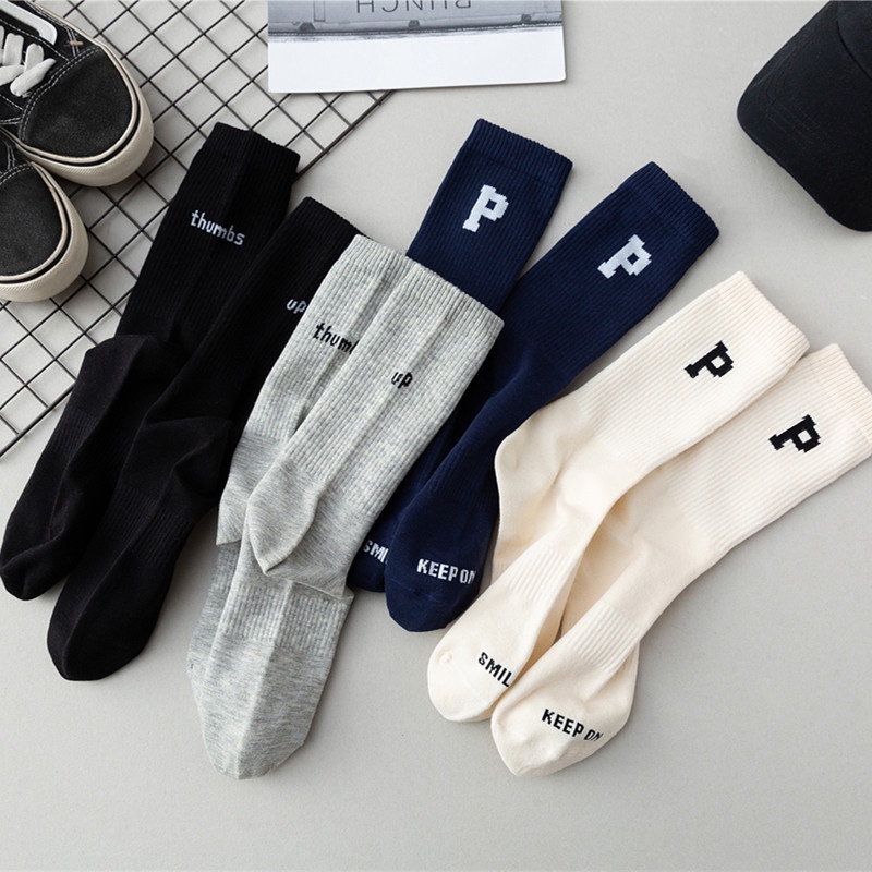 Tất cổ cao nam nữ chữ P chất liệu Cotton dày dặn T076