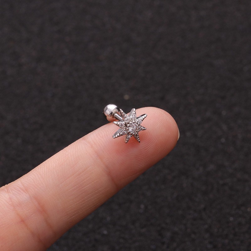 1 Khuyên Xỏ Tai Thép Không Gỉ Đính Đá zircon Hình Xương Cá Nhân Hóa Cho Nữ