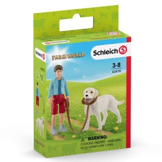Mô hình động vật Schleich set Cậu bé đi dạo cùng chó Labrador 42478 – Schleich House