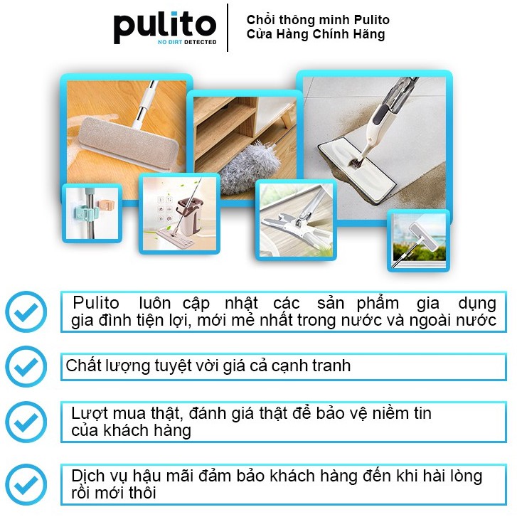 Chổi quét bụi Pulito cây phất trần thông minh cán dài 2m có thể điều chỉnh độ dài, quét màng nhện tiện lợi LS-CPT