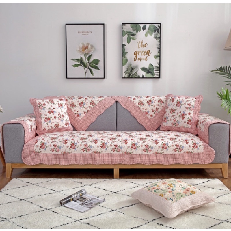 Thảm vải cotton quilt trải phủ sofa có chống trượt