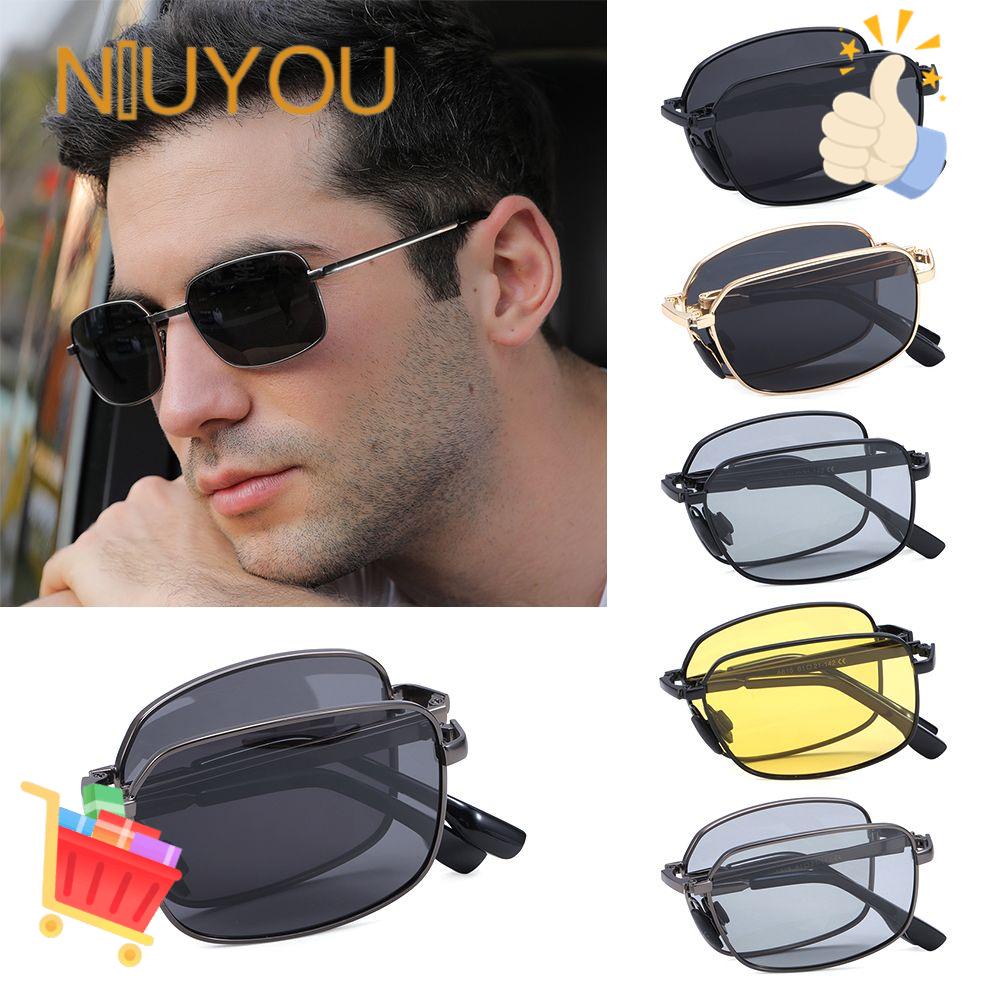 NIUYOU [Ready Stock] Men Folding Photochromic Sunglasses Polarized Night Vision Driving Glasses Portable Metal Frame Eyewear