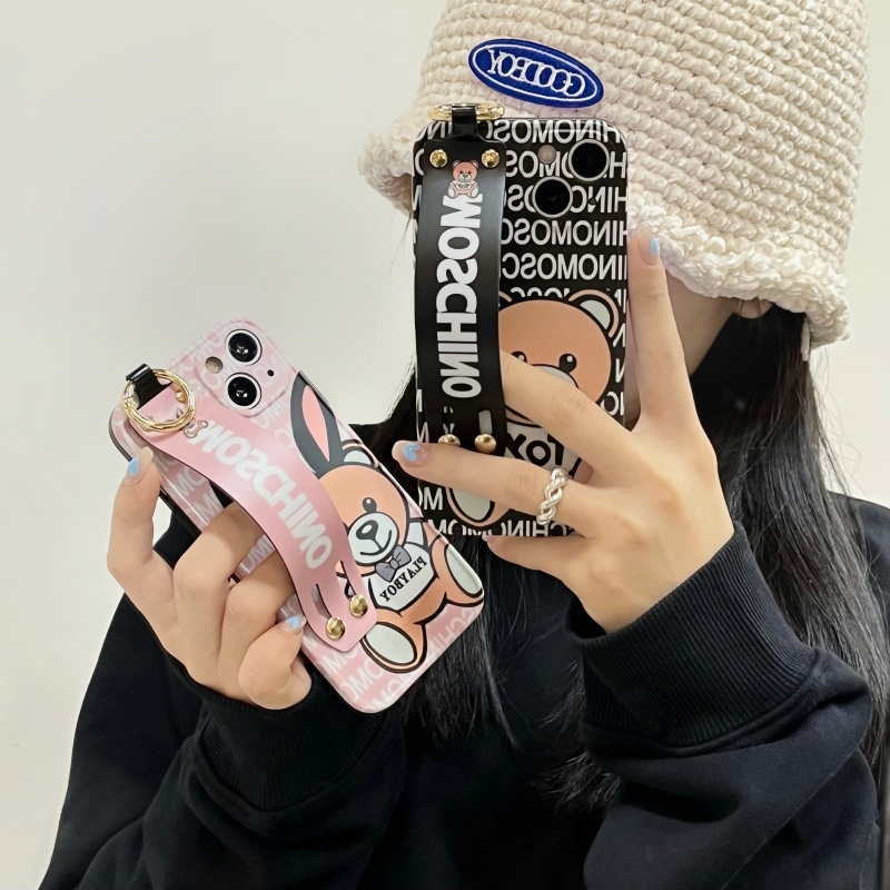 Ốp Điện Thoại IMD Mềm Hình Gấu Ngồi Dễ Thương Có Dây Đeo Cho iPhone 14 13 12 11 Pro Max +