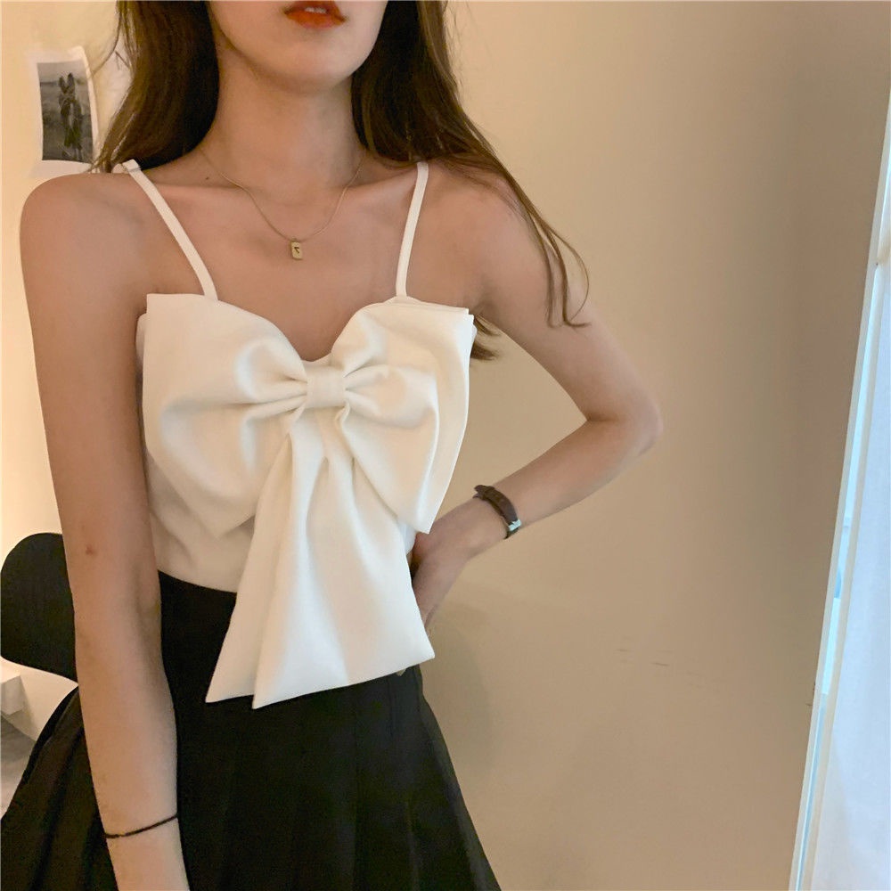 COZOKC Áo Hai Dây Dáng Ngắn Thắt Nơ Lưng Thời Trang Mùa Hè Cho Nữ