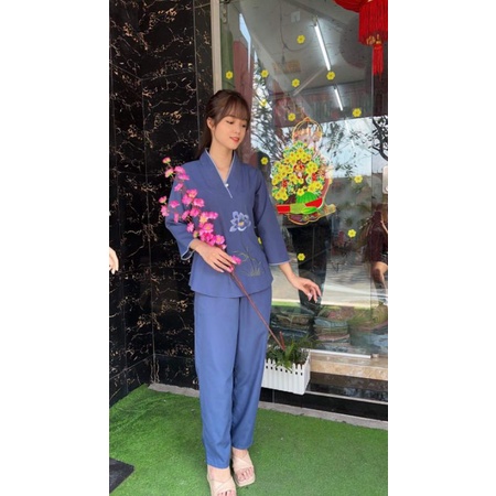 ĐỒ LAM ĐI CHÙA - MẪU NỮ THÊU SEN KATE & TIXI LOẠI 1