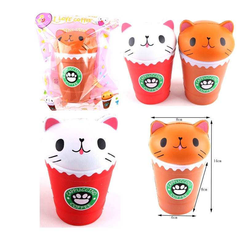 (5 màu) Squishy cốc cà phê coffe mèo 14cm chính hãng
