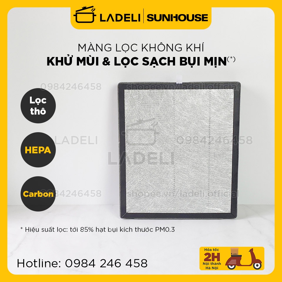 Màng lọc không khí SUNHOUSE SHD-AF9715 cấu tạo 3 lớp thô, carbon và HEPA