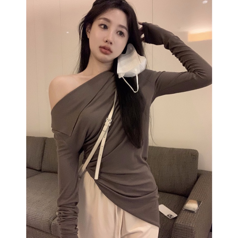 Áo Thun Tay Dài Thiết Kế Lệch Vai Quyến Rũ