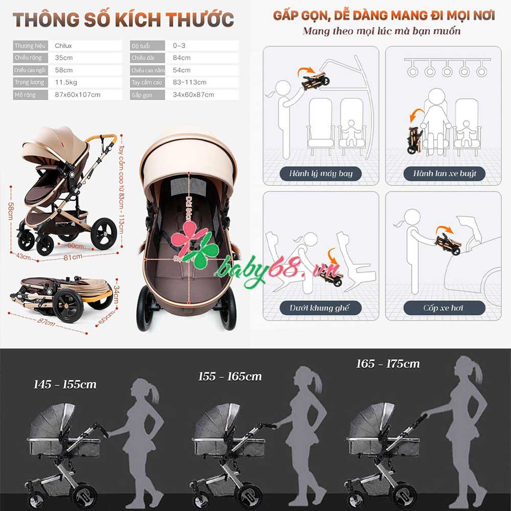 Xe đẩy đa năng cho bé Chilux - XT01 - Nhiều chế độ tiện dụng, sang trọng