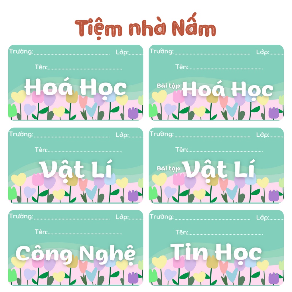 Combo Nhãn Vở Thiết Kế Theo Tên Môn Học - Hoa Tulip