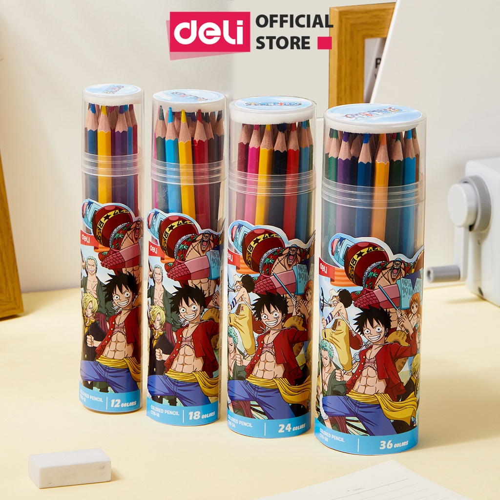 Bút Chì Màu Dạng Cốc Học Sinh Dễ Thương One Piece Deli - 12/18/24/36 Màu Sắc Tươi Sáng An Toàn Tô Màu Vẽ Tranh Tập Viết