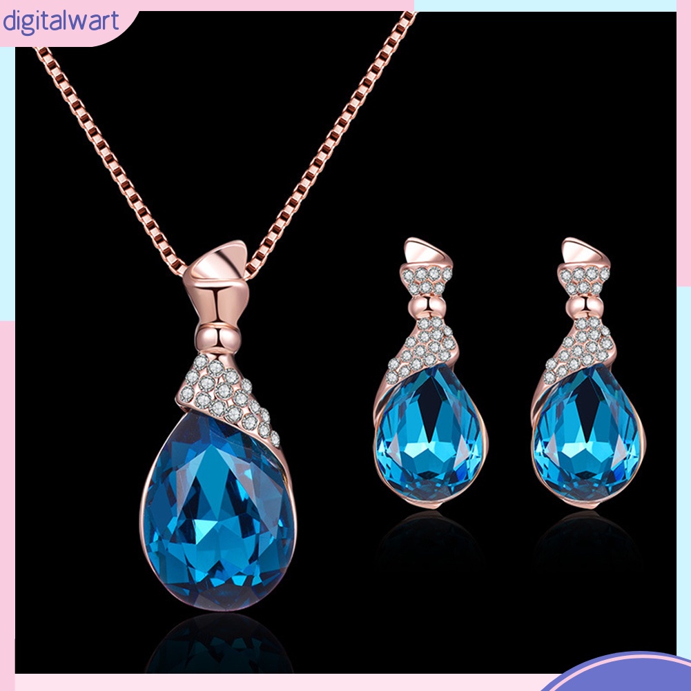 Bộ Vòng cổ + Bông Tai Đính Đá Hình Giọt Nước Cho Nữ