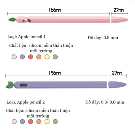 Ốp silicon bảo vệ bút cảm ứng Apple pencil 1 & 2 nhiều màu đa dạng