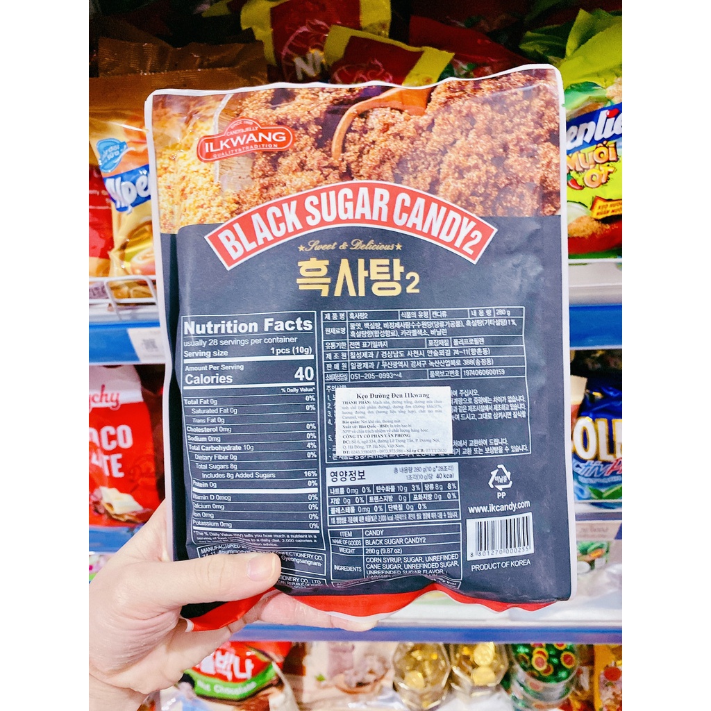 KẸO HÀN QUỐC ILKWANG VỊ ĐƯỜNG ĐEN /HOA QUẢ /BẠC HÀ 280G
