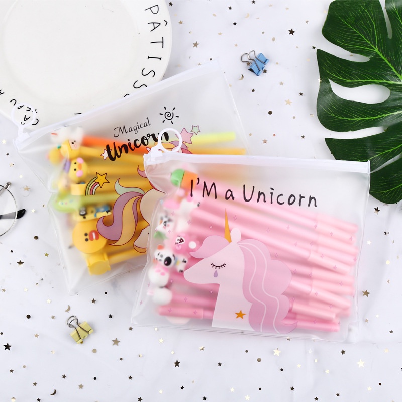 Bút bi nước mực gel CREAMY, bút bi nước hình ngộ nghĩnh 20 cây kèm túi zip, ngòi 0.5mm mực đen