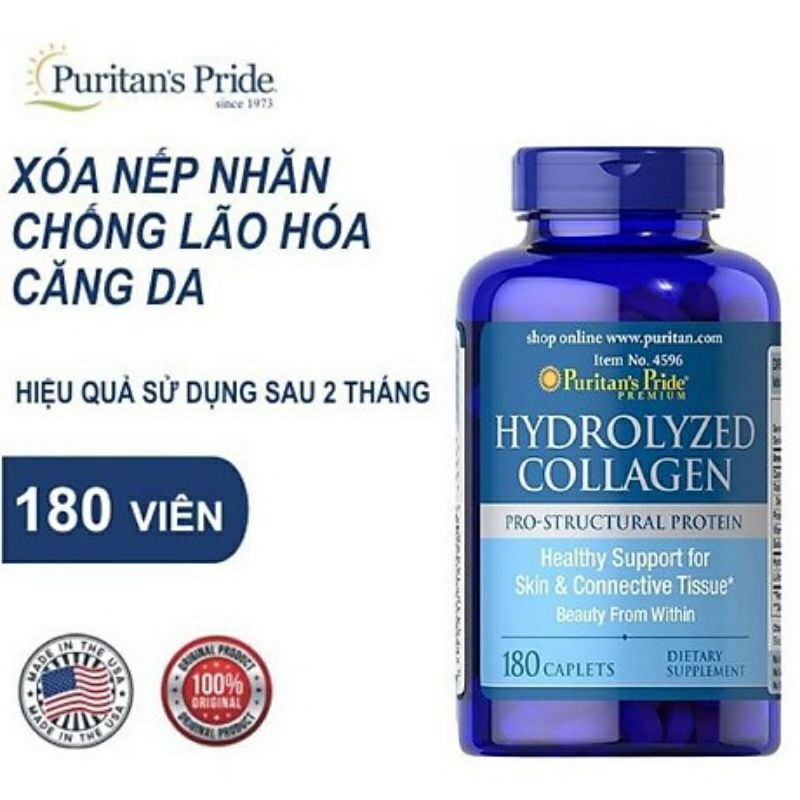 [Date 1/25] Viên uống collagen thủy phân trắng da, mờ nám Hydrolyzed Collagen 180 viên