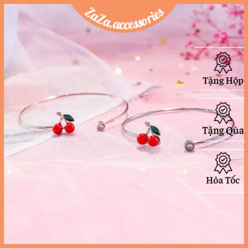 Vòng tay nữ mạ bạc S925 - Lắc tay nữ mạ bạc Ý Double Cherry dễ thương, xinh xắn ZaZa accessories