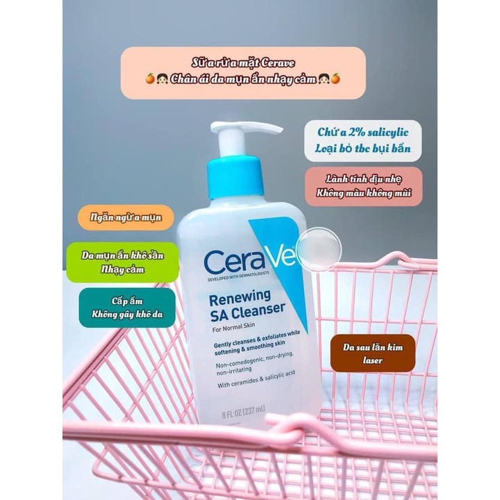 Sữa rửa mặt tẩy tế bào chết Cerave Renewing SA Cleanser