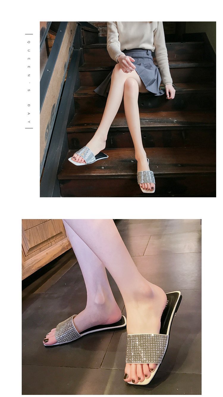 (Ảnh + video) MS300 Dép lê quai lấp lánh mũi vuông