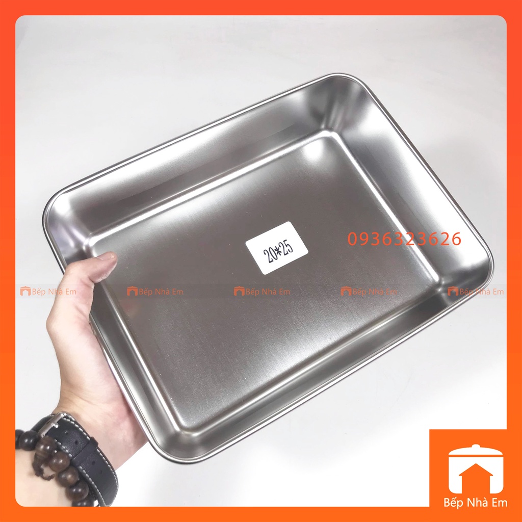 Khay Sâu Chữ Nhật Inox 304, Khay Nướng Bánh Nhiều Size - Hàng Cao Cấp