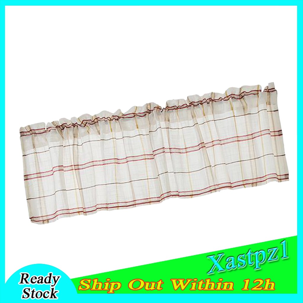 [Ready Stock] Rod Pocket Checked Linen Window Voile Curtain Valance Tier