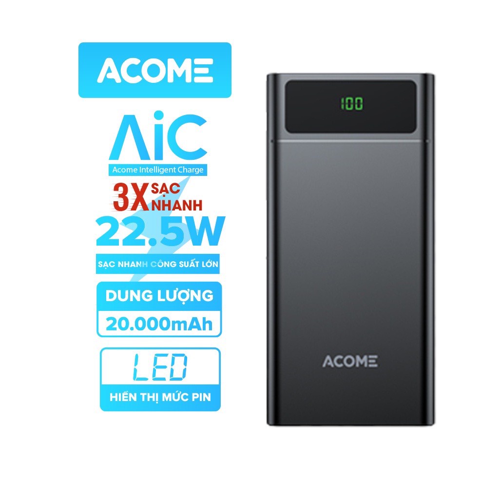 Pin Sạc Dự Phòng ACOME AP201 20000mAh Sạc Nhanh 22.5W 2 Cổng USB Micro Type c QC3.0 - BẢO HÀNH 18 THÁNG BenZ Store