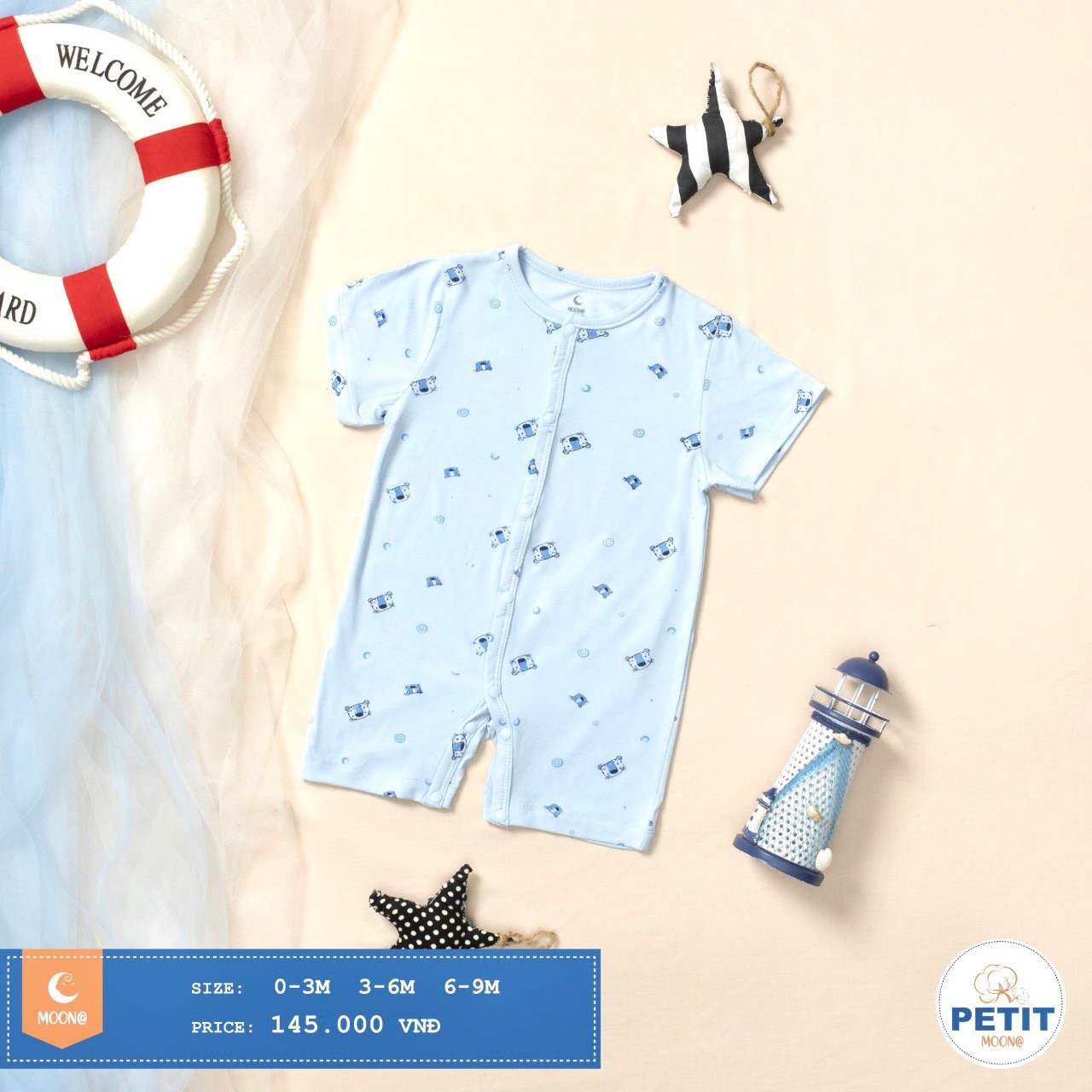 [CHÍNH HÃNG] Body cộc tay cài giữa họa tiết petit Moon