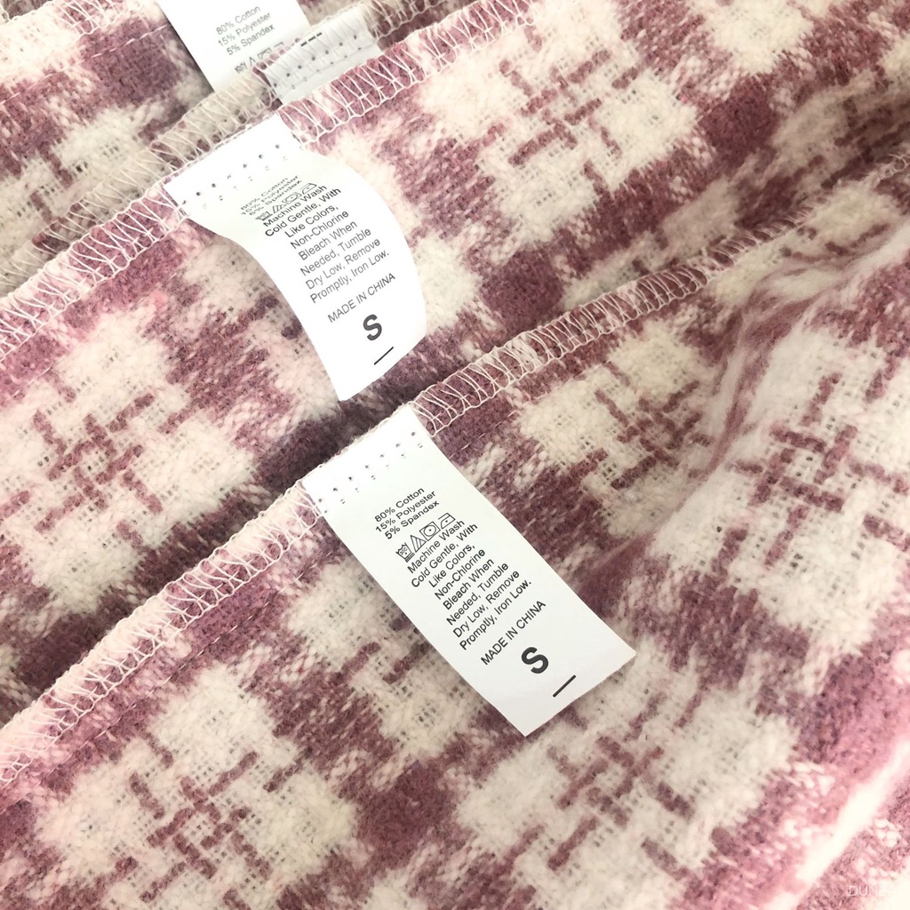 DUNEA Chân Váy Len Dáng Chữ A Lưng Cao Họa Tiết Sọc Caro Phong Cách Trẻ Trung