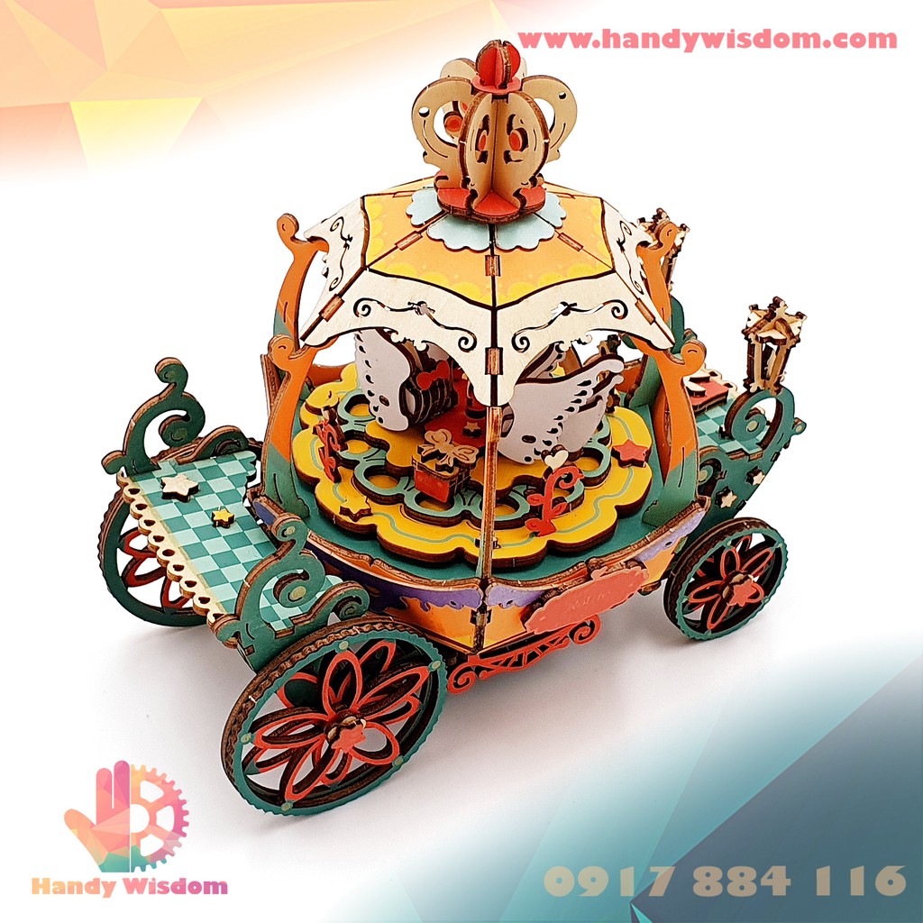 [Mã SKAMLTSM9 giảm 10% đơn 99K] Mô hình hộp nhạc gỗ - Xe bí đỏ - Robotime Pumpkin Carriage AM45