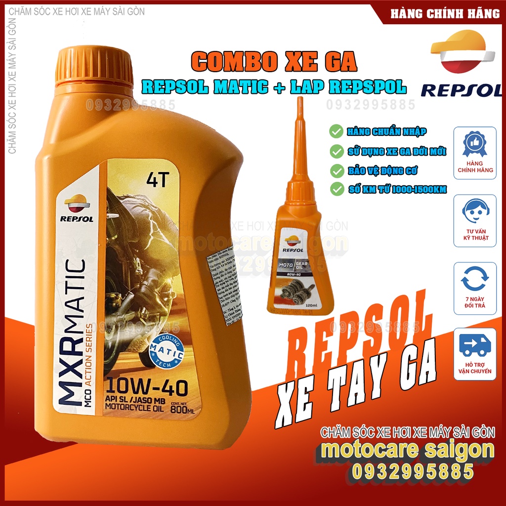 COMBO Nhớt Xe Tay Ga Repsol Matic 10W40 Và Nhớt Lap Hộp Số Repsol 120ml