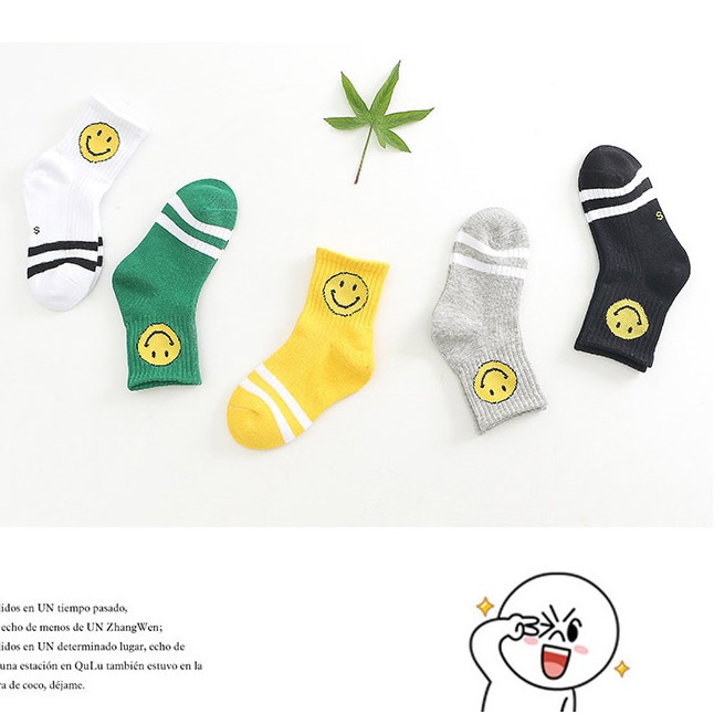 Set 5 Đôi Tất Cổ Cho Bé Trai Bé Gái 1-12 Tuổi Mặt Cười T87