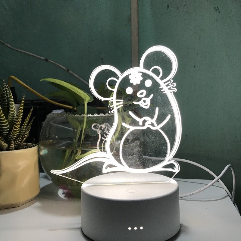 Đèn ngủ, đèn trang trí Led 3D (Con Chuột), hình độc đáo ngộ nghĩnh