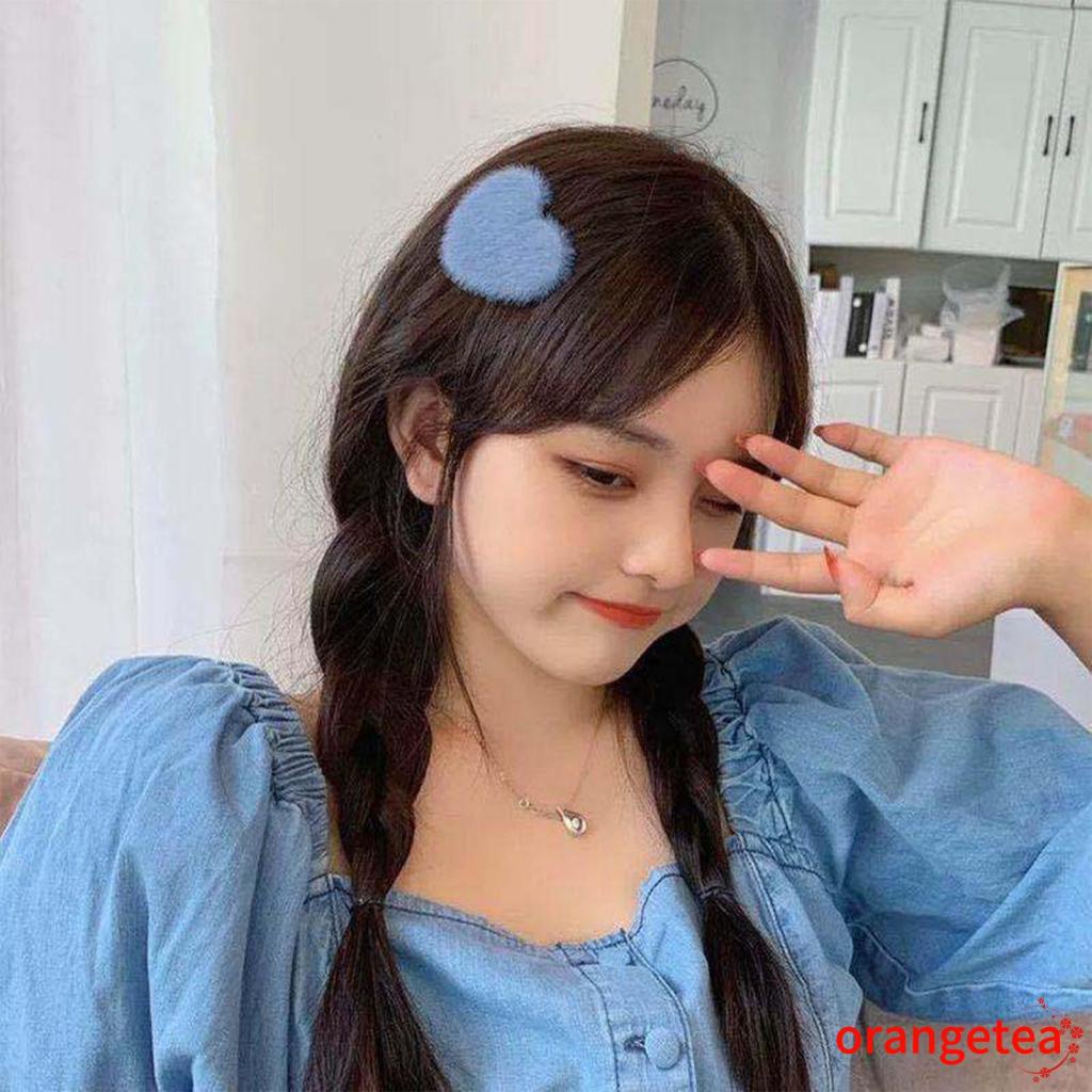 Kẹp tóc hình trái tim bằng vải lông đơn giản dành cho nữ