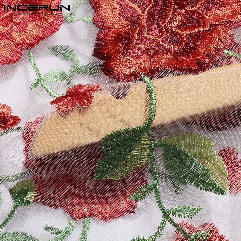 INCERUN Áo Thun Ngắn Tay Cổ Tròn Thêu Hoa Thời Trang Mùa Hè Cho Nam