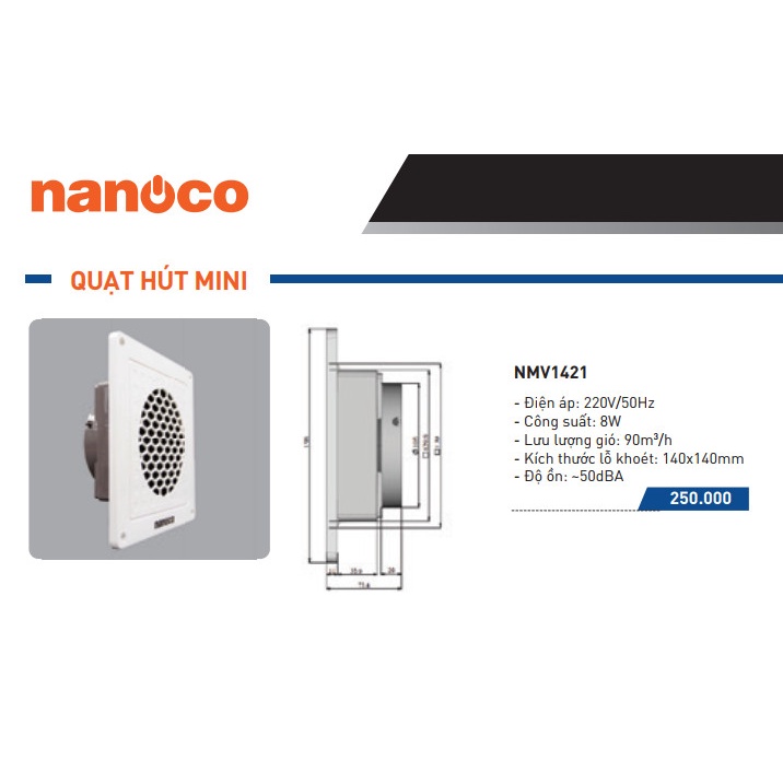 Quạt hút Tường Mini Nanoco NMV1421 - Nhà phân phối Panasonic - Bảo hành 12 tháng